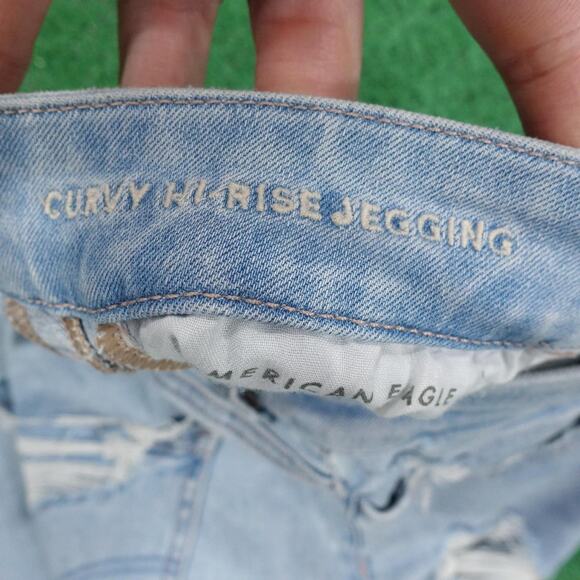 American Eagle Jeans Womens 8 Light Wash Curvy Hi Rise Jegging Ripped Stretch - Picture 9 of 11